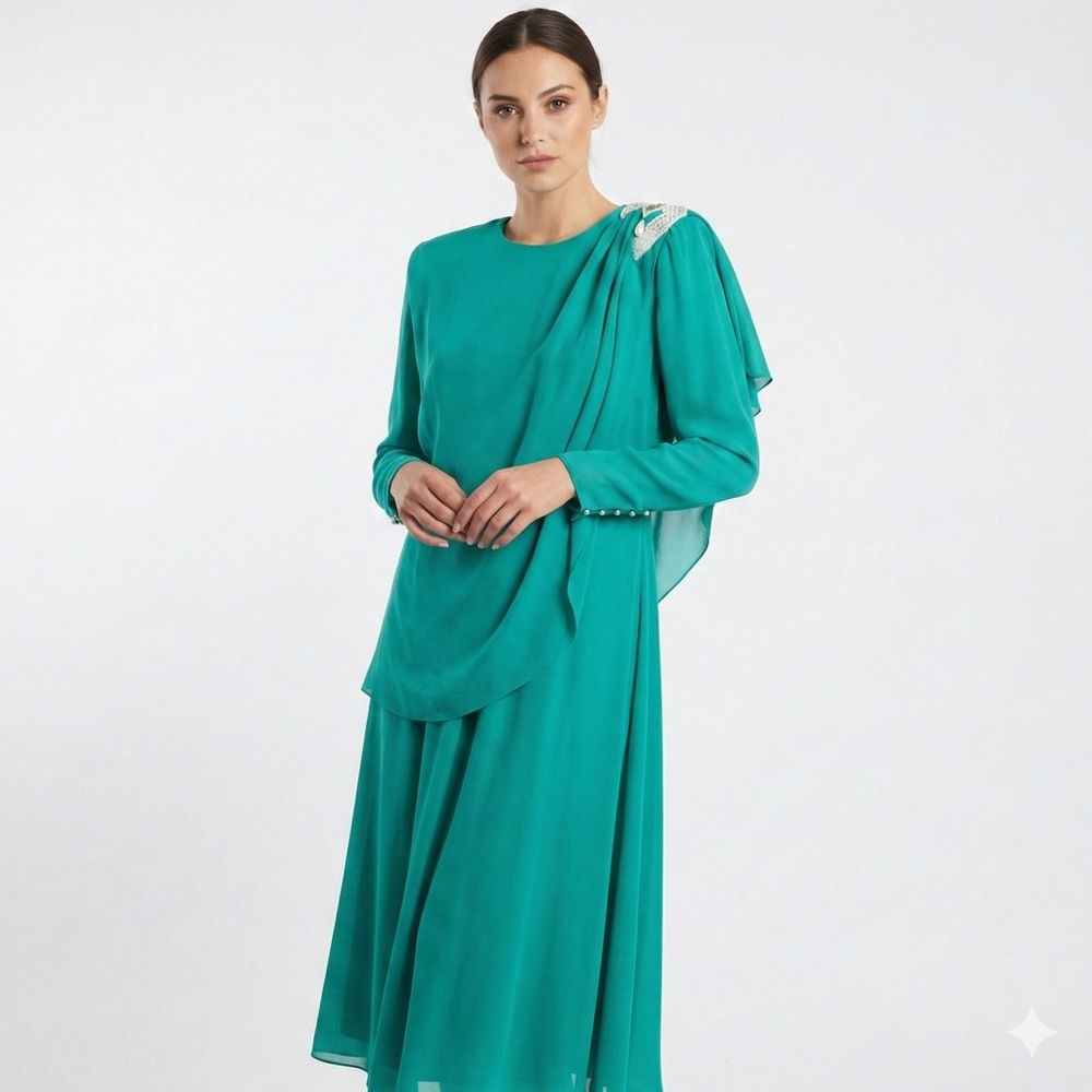 Ursula of Switzerland Mother of the Bride Teal Chiffon Dress 15 16